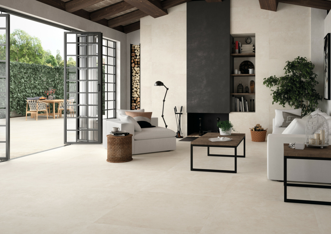 Maison et terrasse avec sol imitation béton ciré
