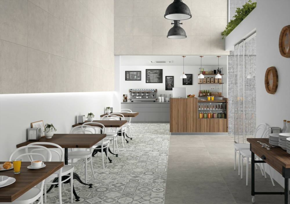 Restaurant imitation béton ciré gris argent