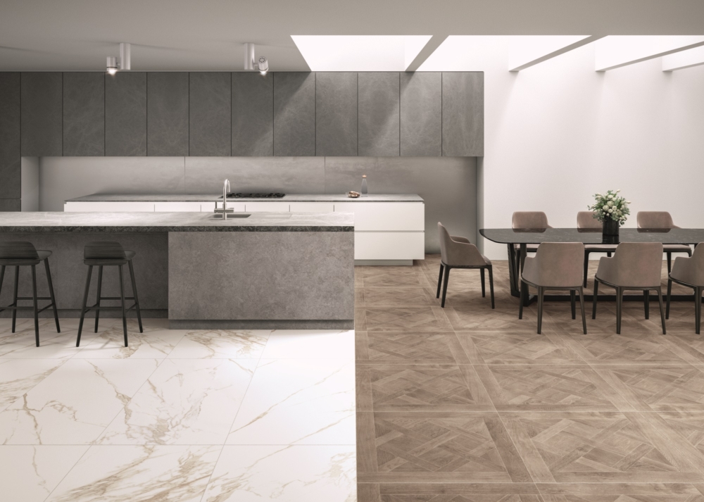 Salle à mangé avec sol effet bois