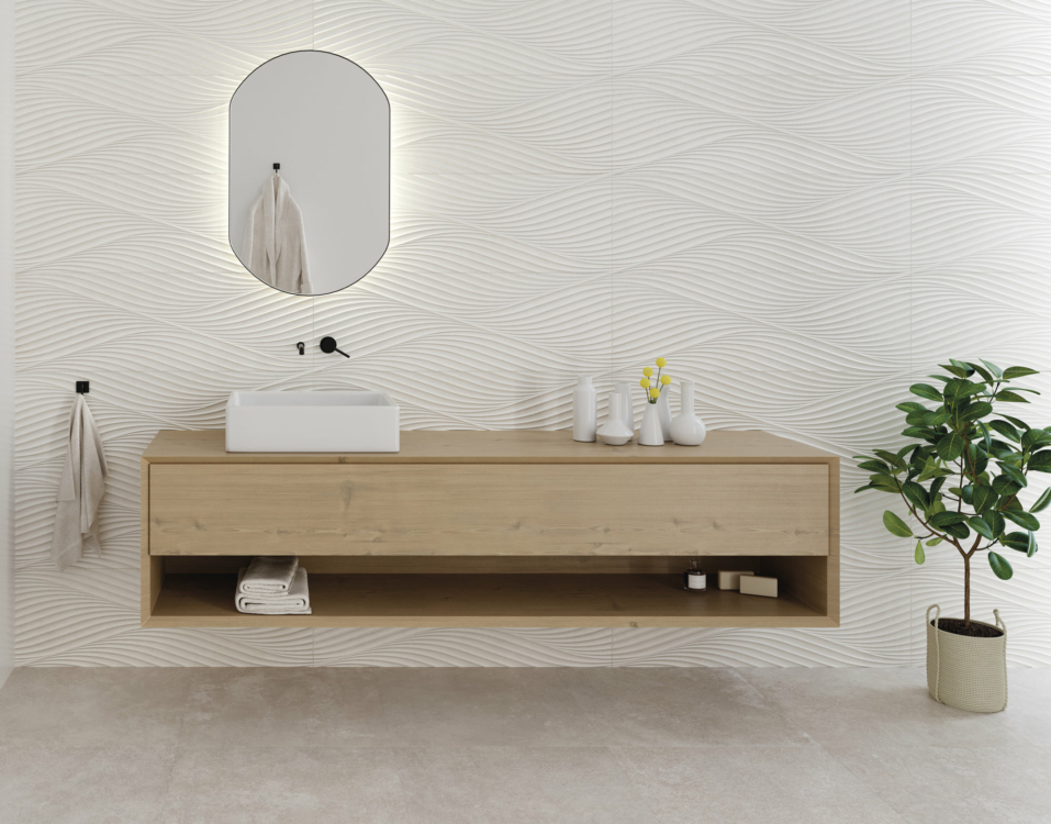 Salle de bain carrelage effet béton ciré