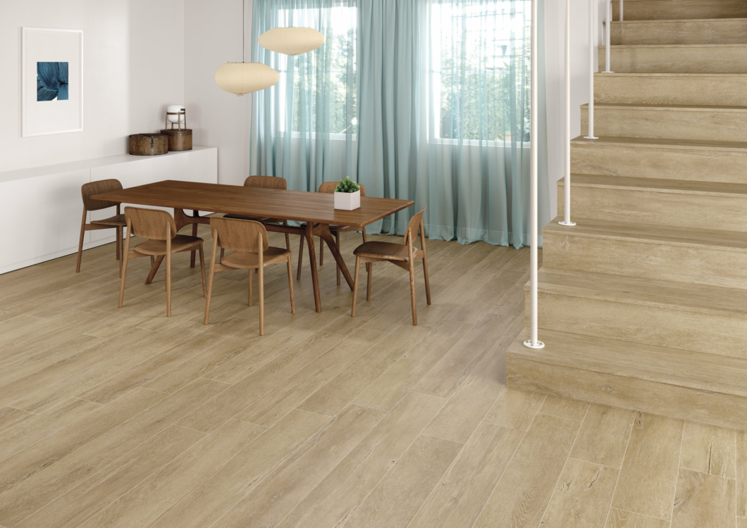 Salle à mangé avec sol imitation bois