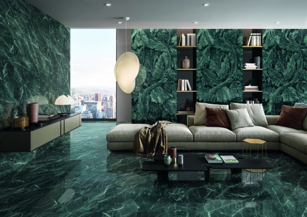 TDMR Verde 120x278-60x120 Acanto 120x278 Amb. Living modifica Salon imitation marbre vert