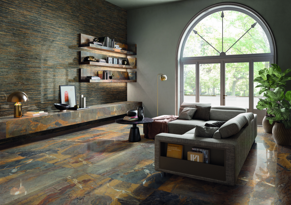 Tdm Reloaded Fossil Brown 120x278 Doghe 60x120 Amb. Living Salon effet marbre marron ambré