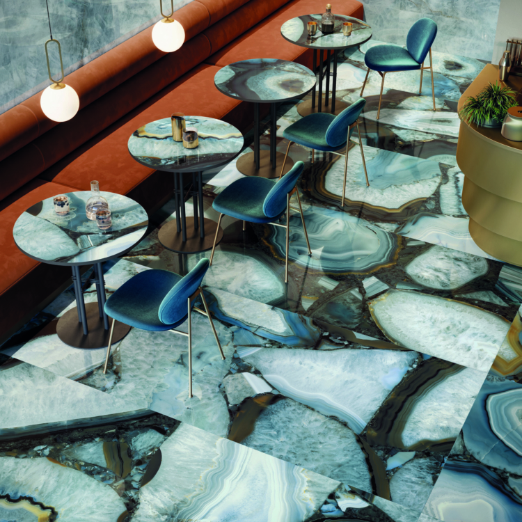 TdmPrecious Agate Azure 128x278 Part Gineria Restaurant imitation marbre azure