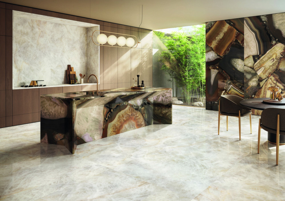 TdmPrecious Agate Brown-Crystal Ambra 128x278 Amb Cucina Cuisine imitation marbre marron crystal