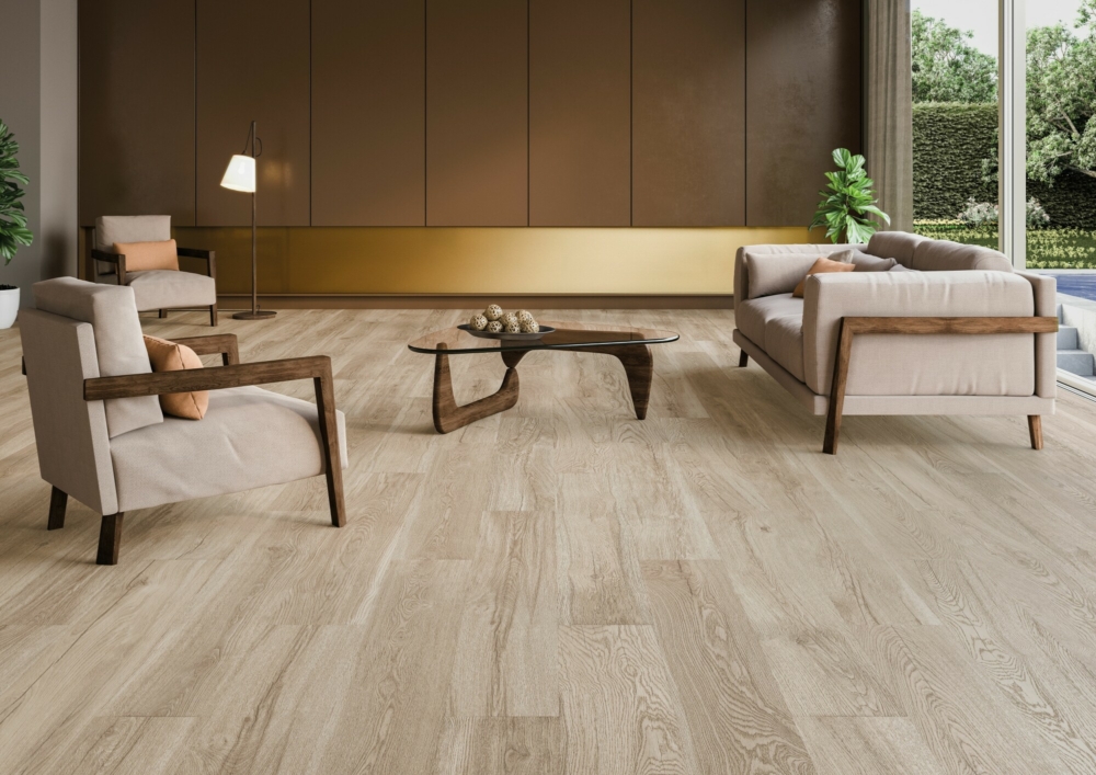 Séjour avec sol imitation bois