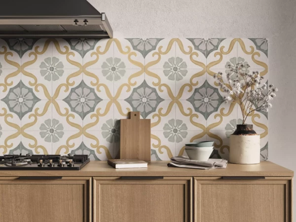 CARREAUX DE CIMENT EFFET FORAL VERT ET JAUNE