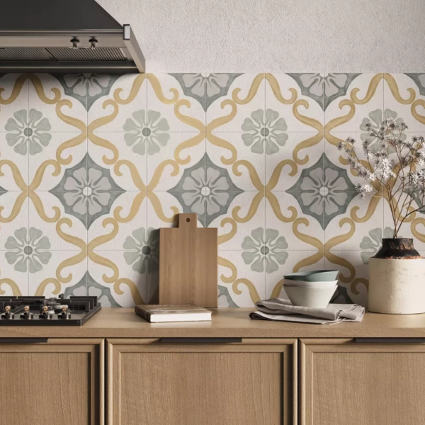 CARREAUX DE CIMENT EFFET FORAL VERT ET JAUNE