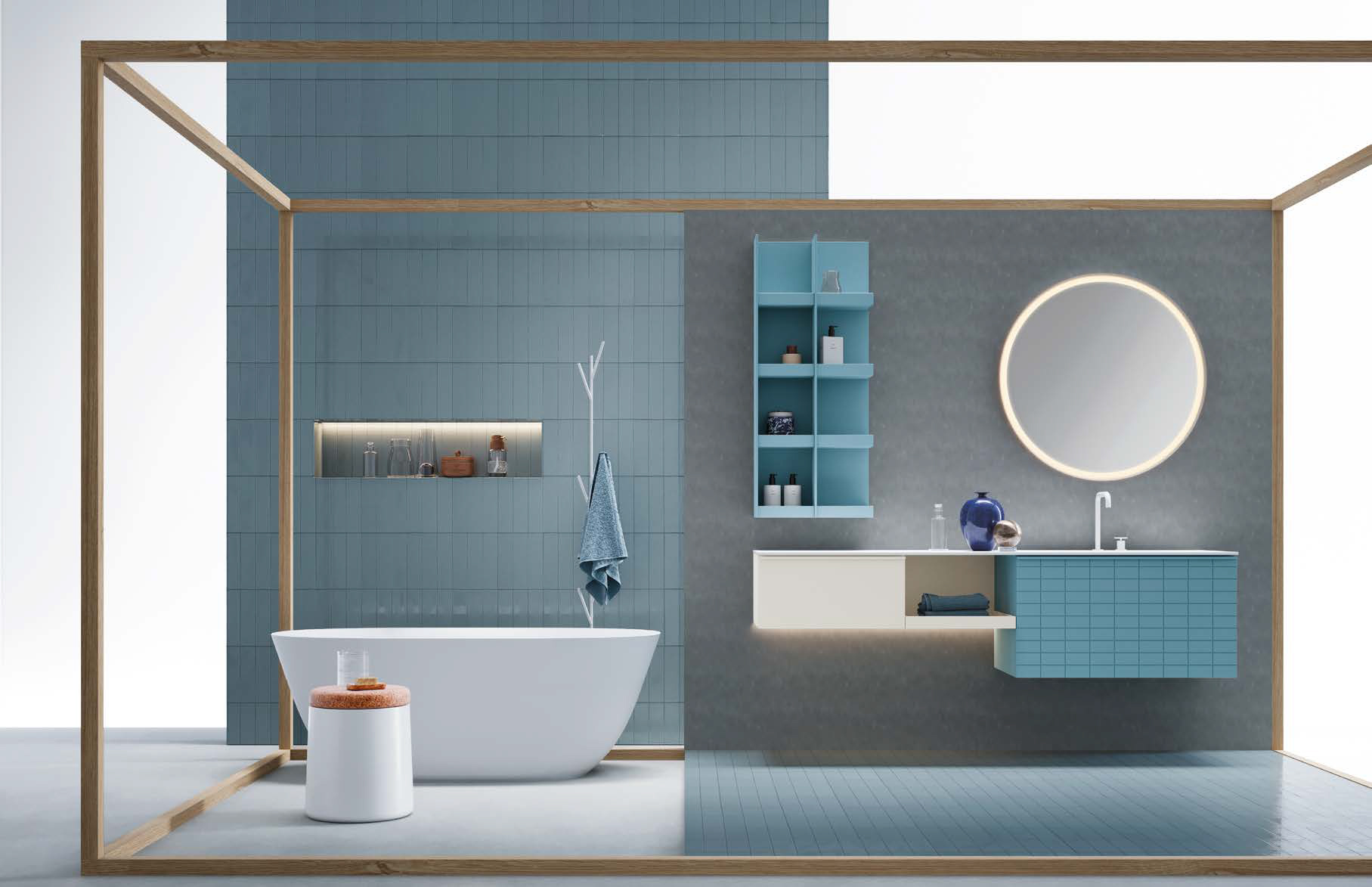 Teinte disponible : composition de meuble salle de bain modulable bleu