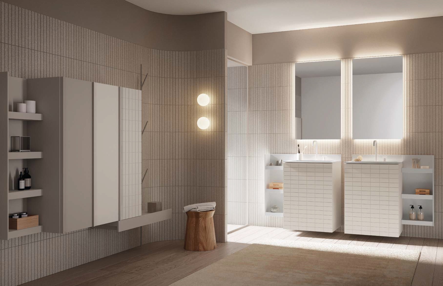 Teinte disponible : meuble salle de bain taupe avec colonne